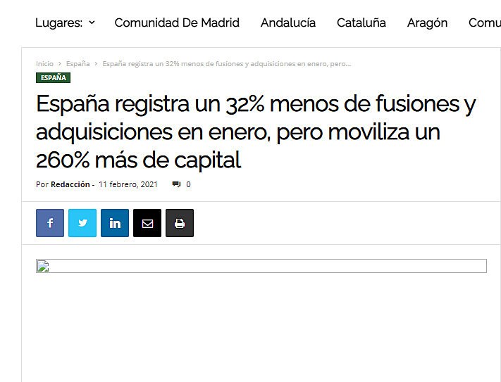 Espaa registra un 32% menos de fusiones y adquisiciones en enero, pero moviliza un 260% ms de capital